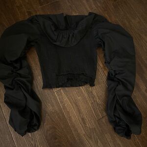 SHEIN Black Ruffled Sleeve Blouse